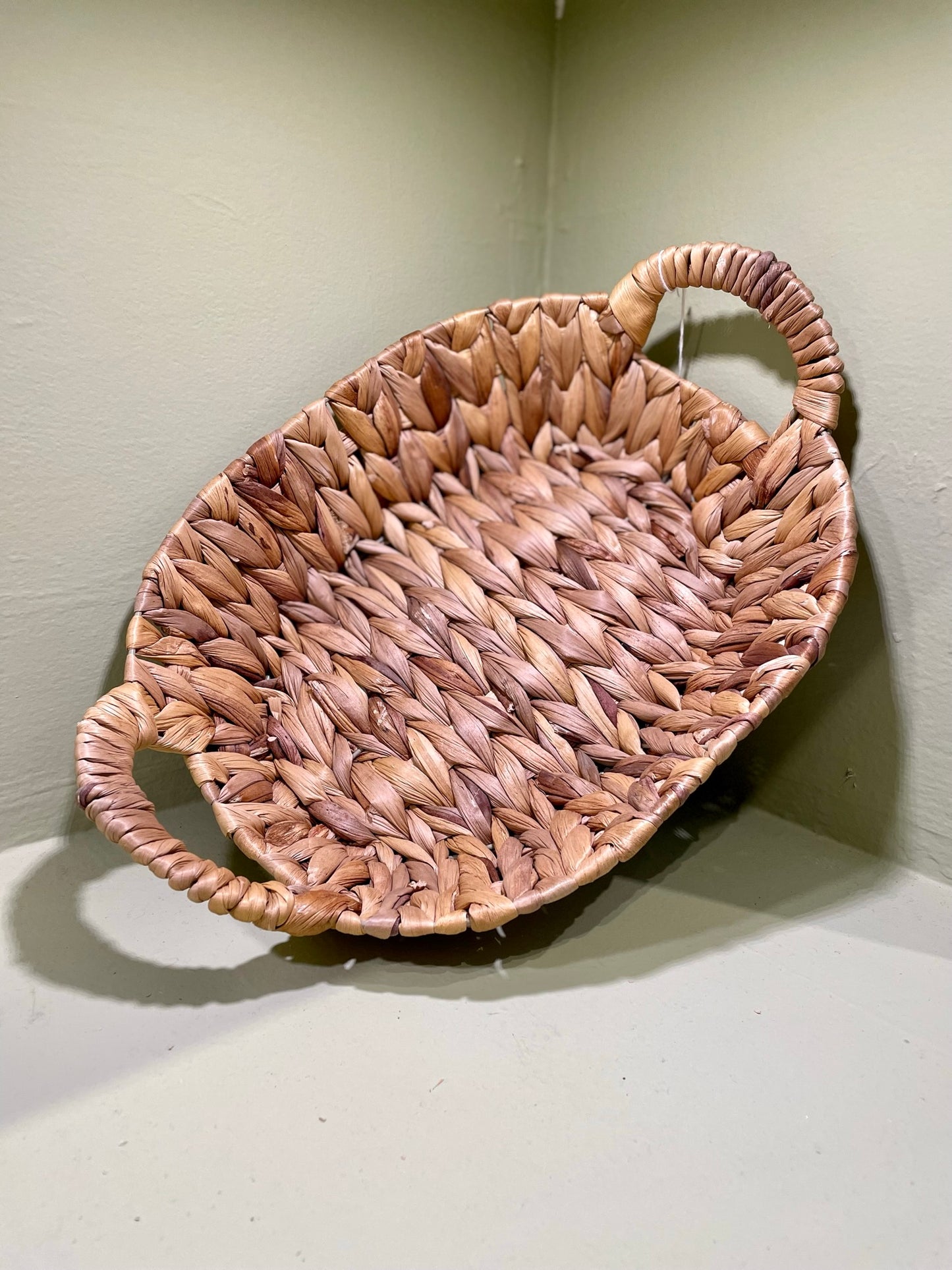 Hand crafted woven water hyacinth basket