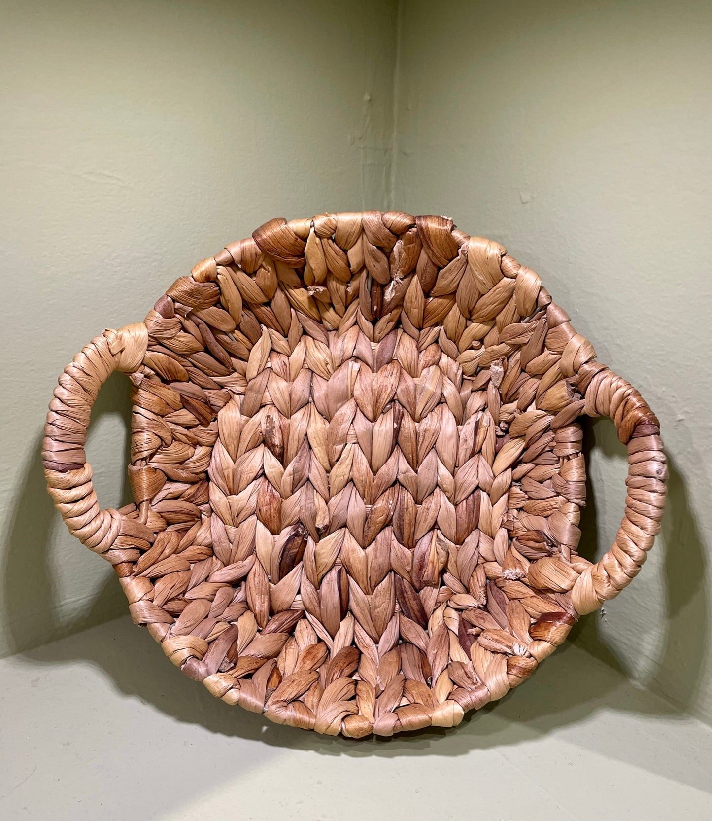 Hand crafted woven water hyacinth basket