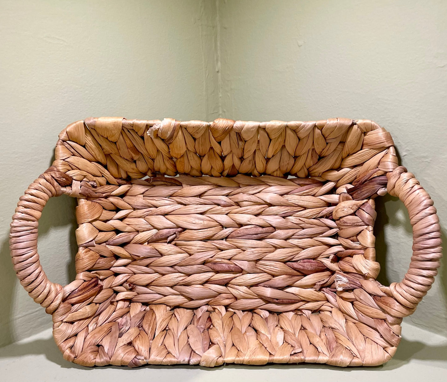 Hand crafted woven water hyacinth basket