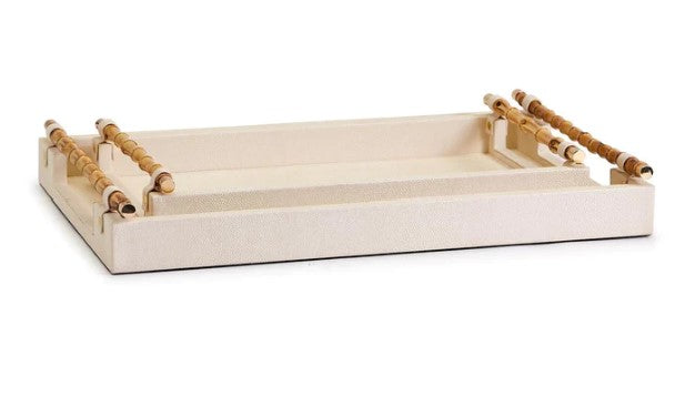 Serving Trays with Bamboo Handles Vegan Shagreen Leather