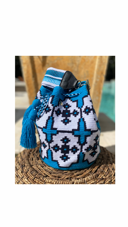 MIRA Hand woven one of a kind Colombian crossbody bag  with drawstring and tassels