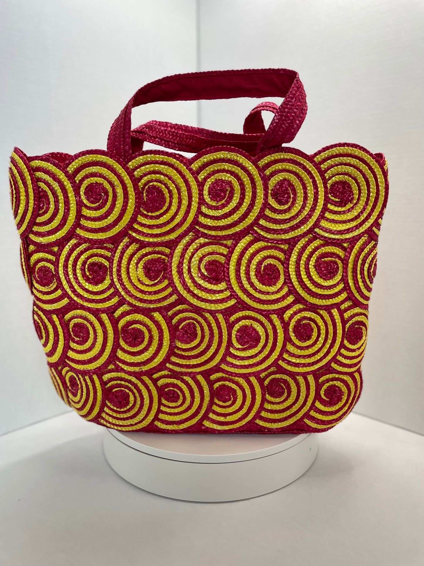 Pink & Yellow Circles Straw bag