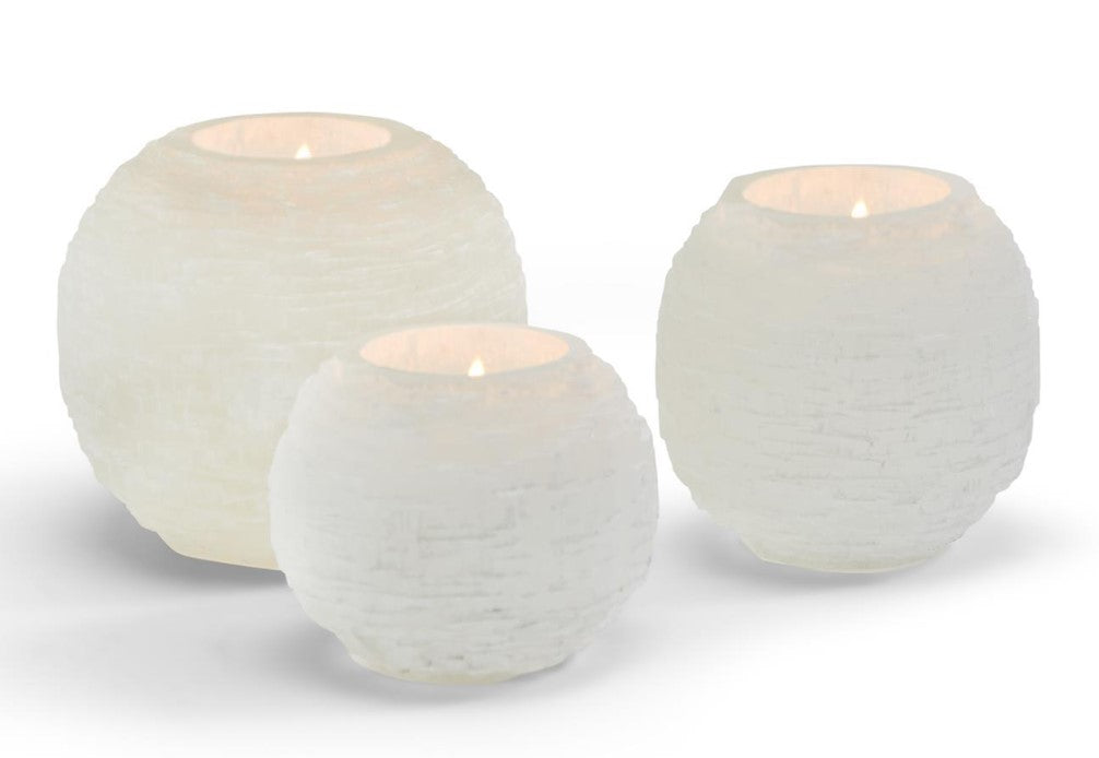 Selenite Crystal Sphere Candle Holder