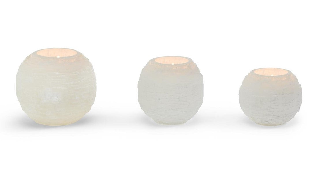 Selenite Crystal Sphere Candle Holder