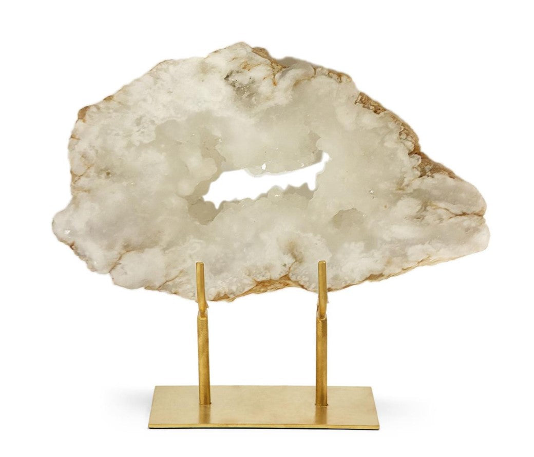 Geode - White Quartz Geode on Gold Stand